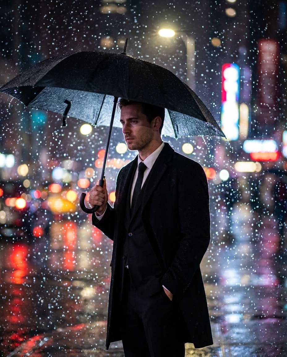 rainy umbrella shot photo
