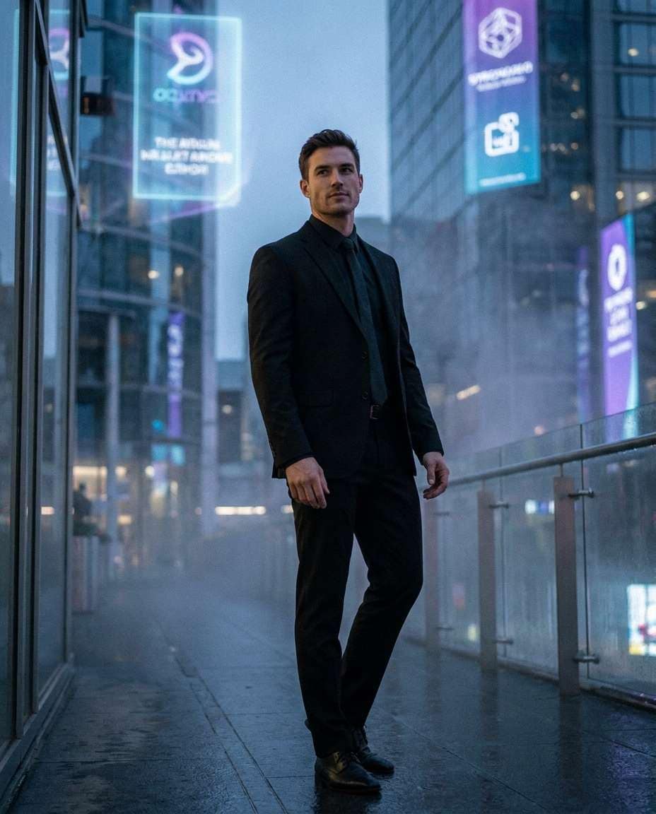 futuristic city glow photo