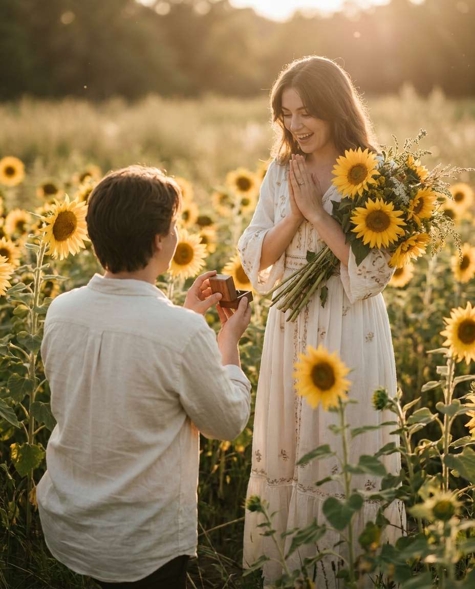 sunflower field kneel photo