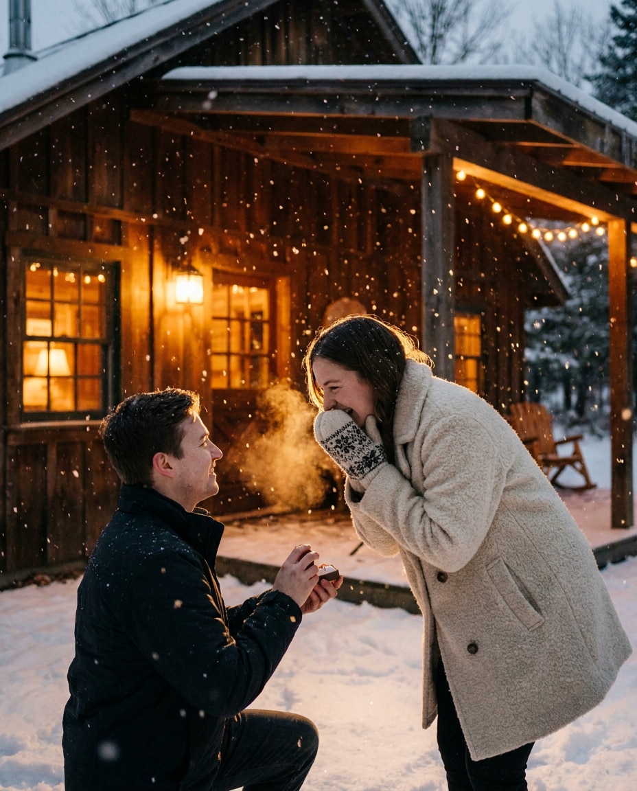 winter cabin glow photo