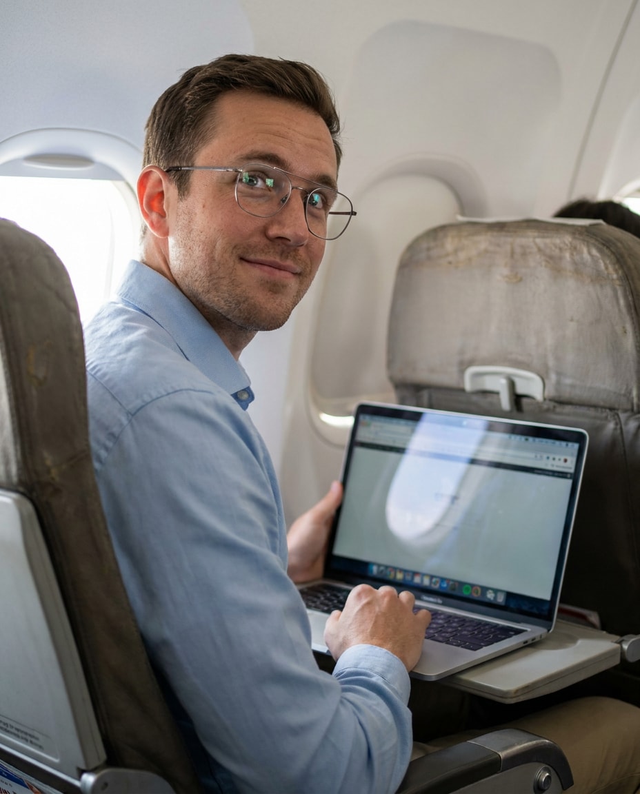 traveler with laptop photo