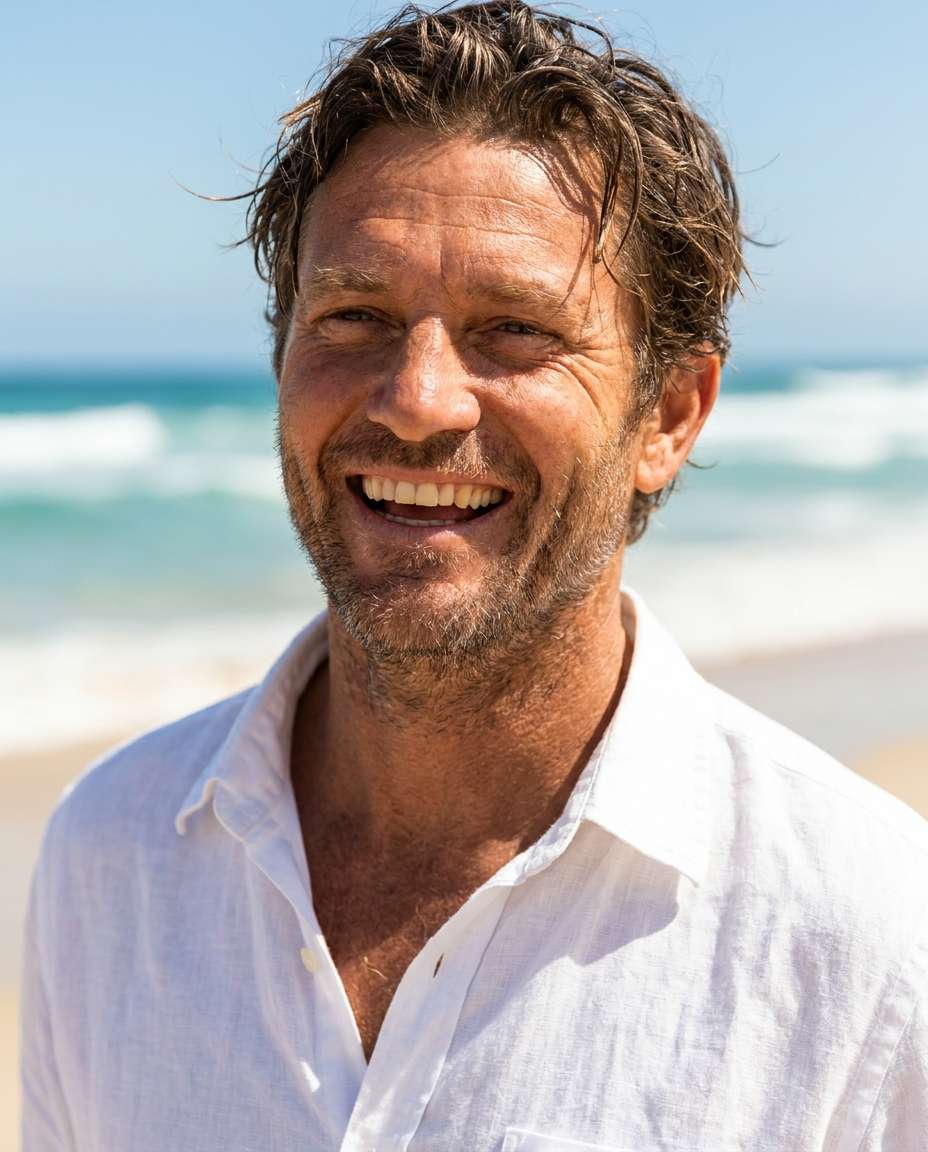 beach sunlit grin photo