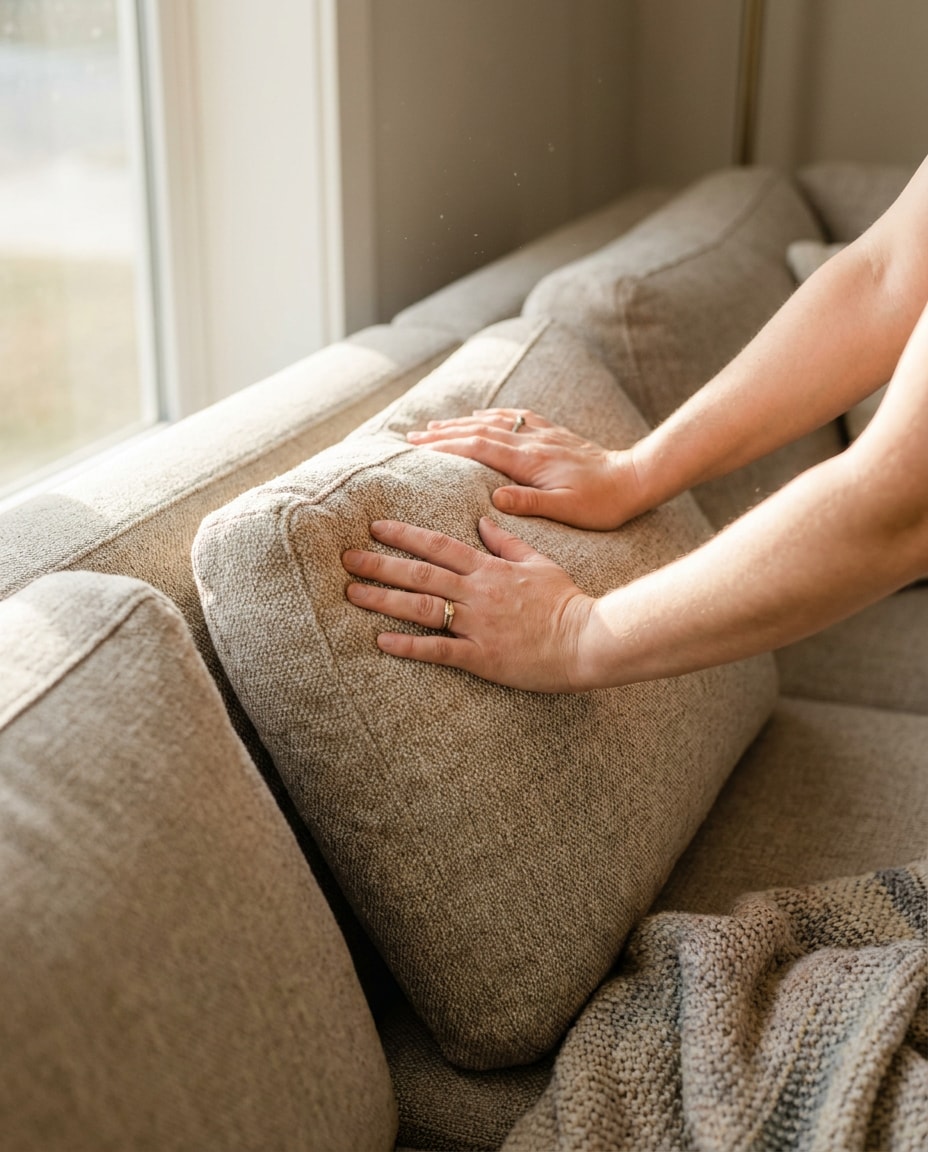 hands fluff cushions photo