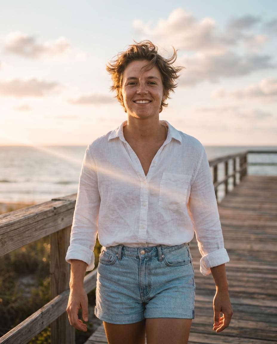 golden hour boardwalk photo