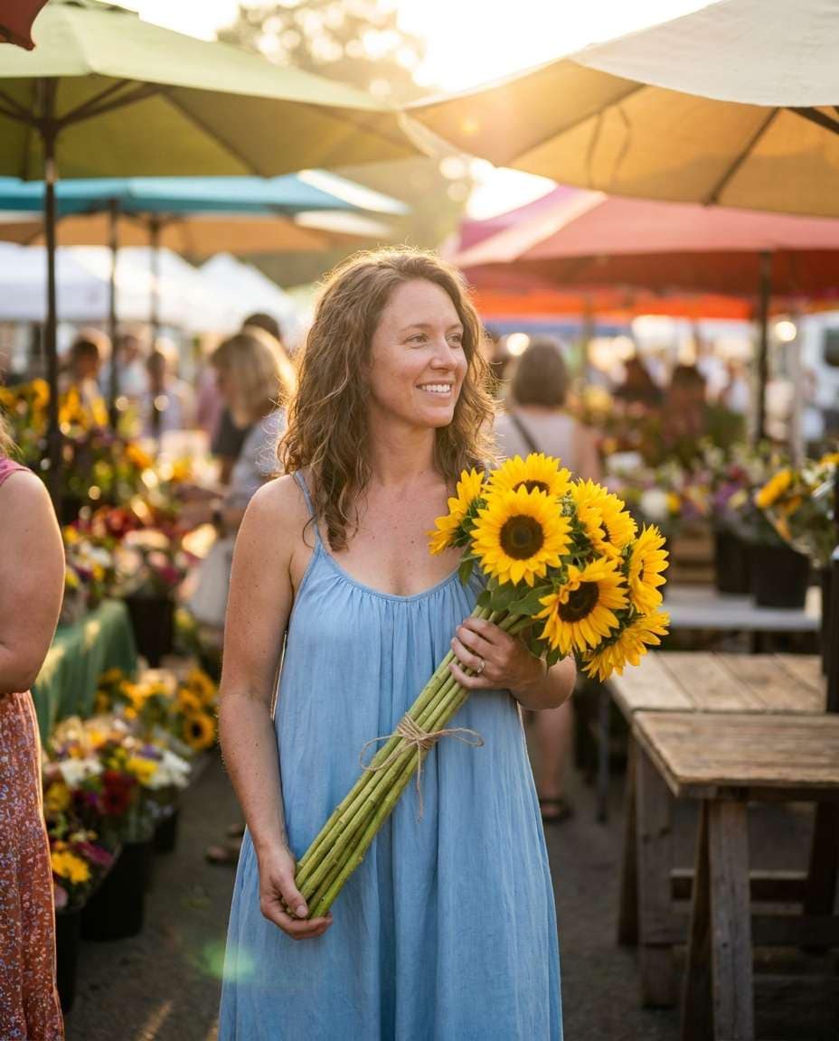 sunlit flower market photo