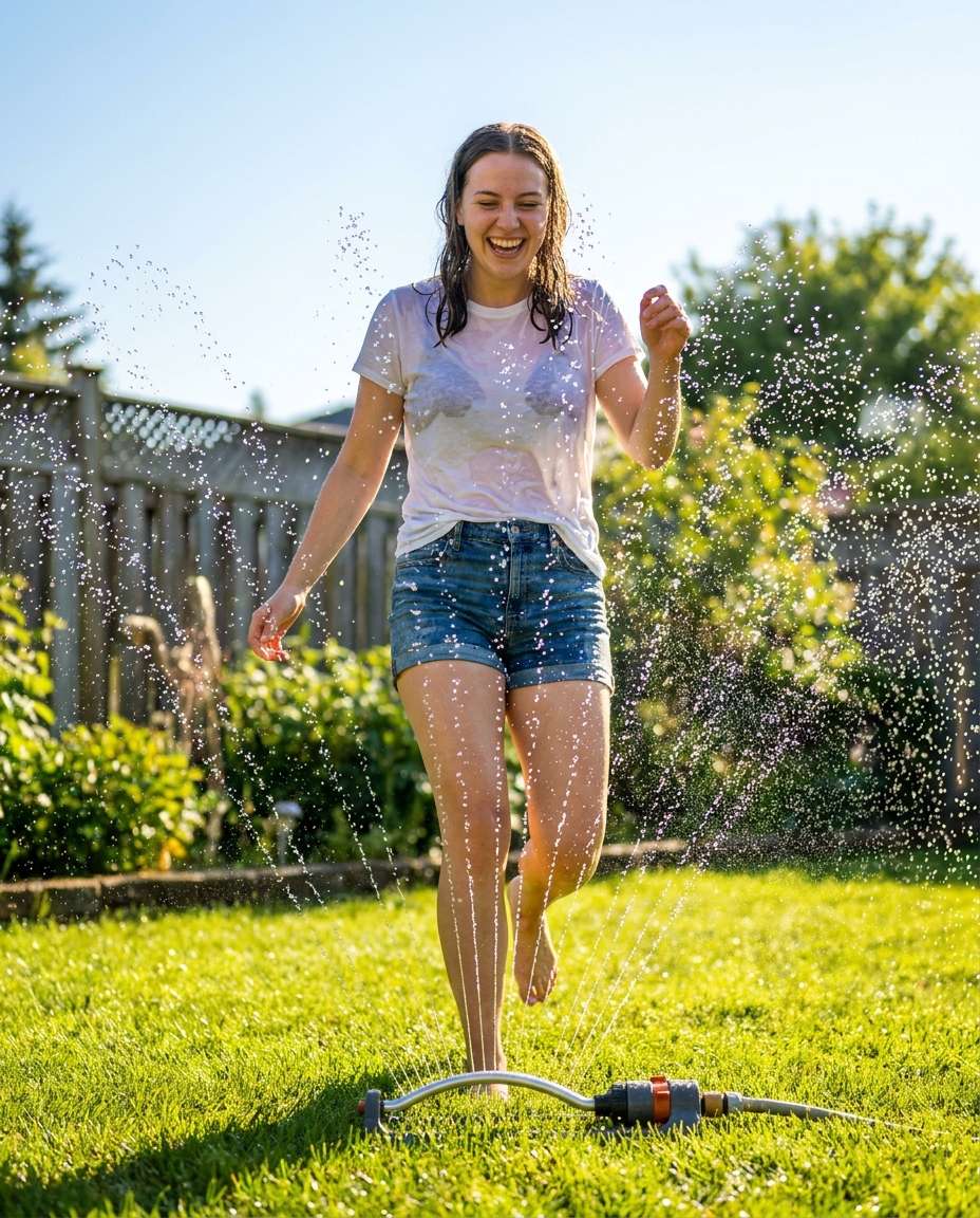 sprinkler backyard fun photo