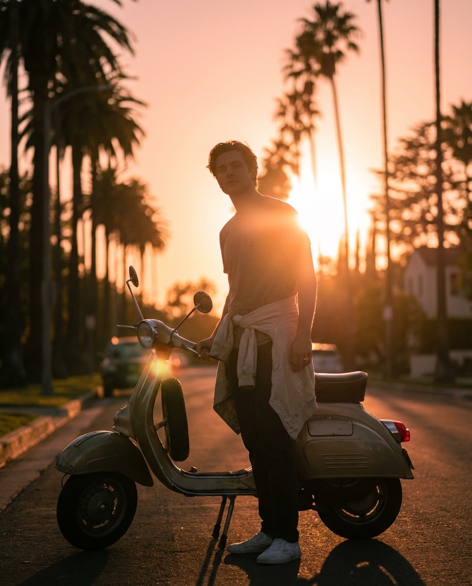 sunset street scooter photo
