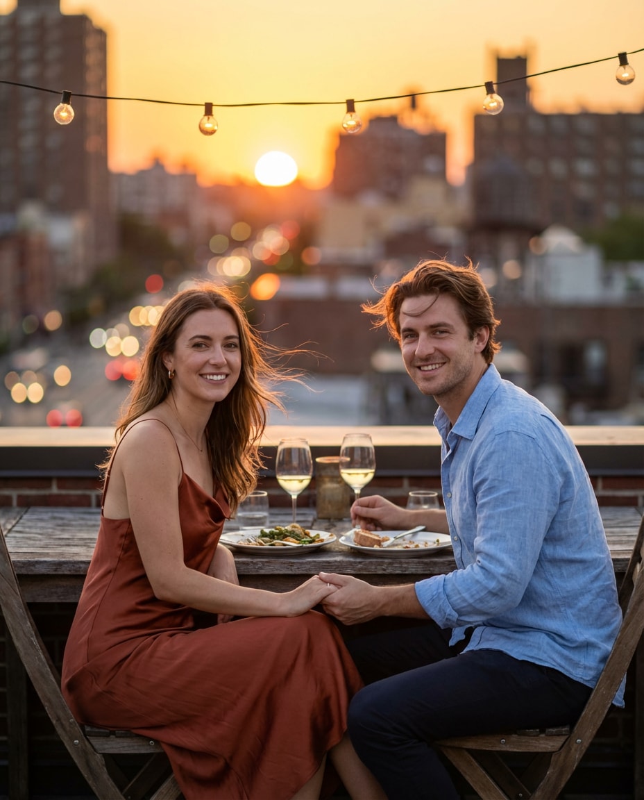 sunlit rooftop dinner photo