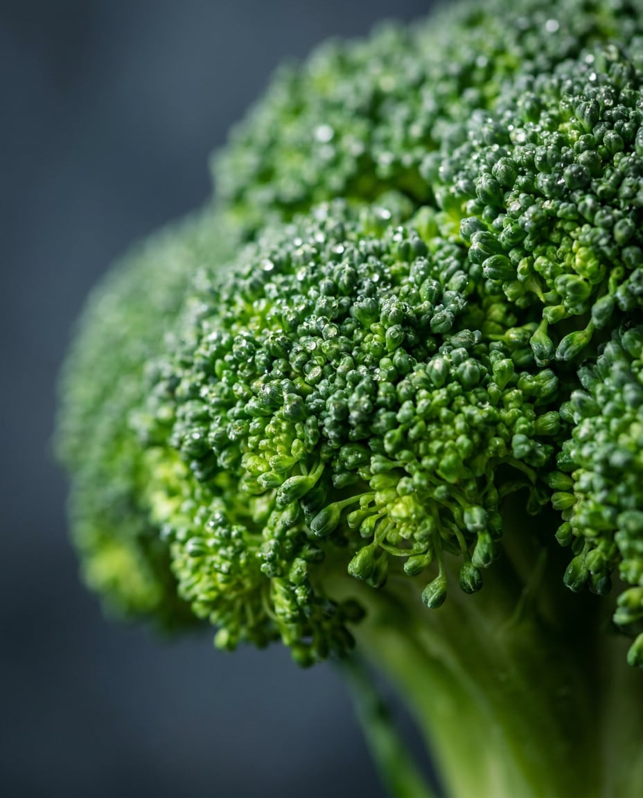 dewy broccoli macro photo