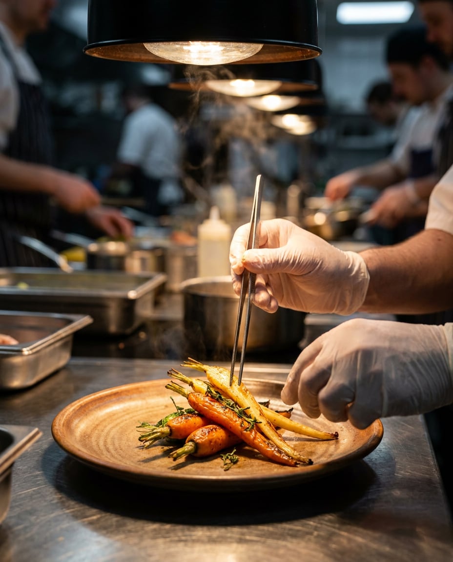 chef plating veggies photo