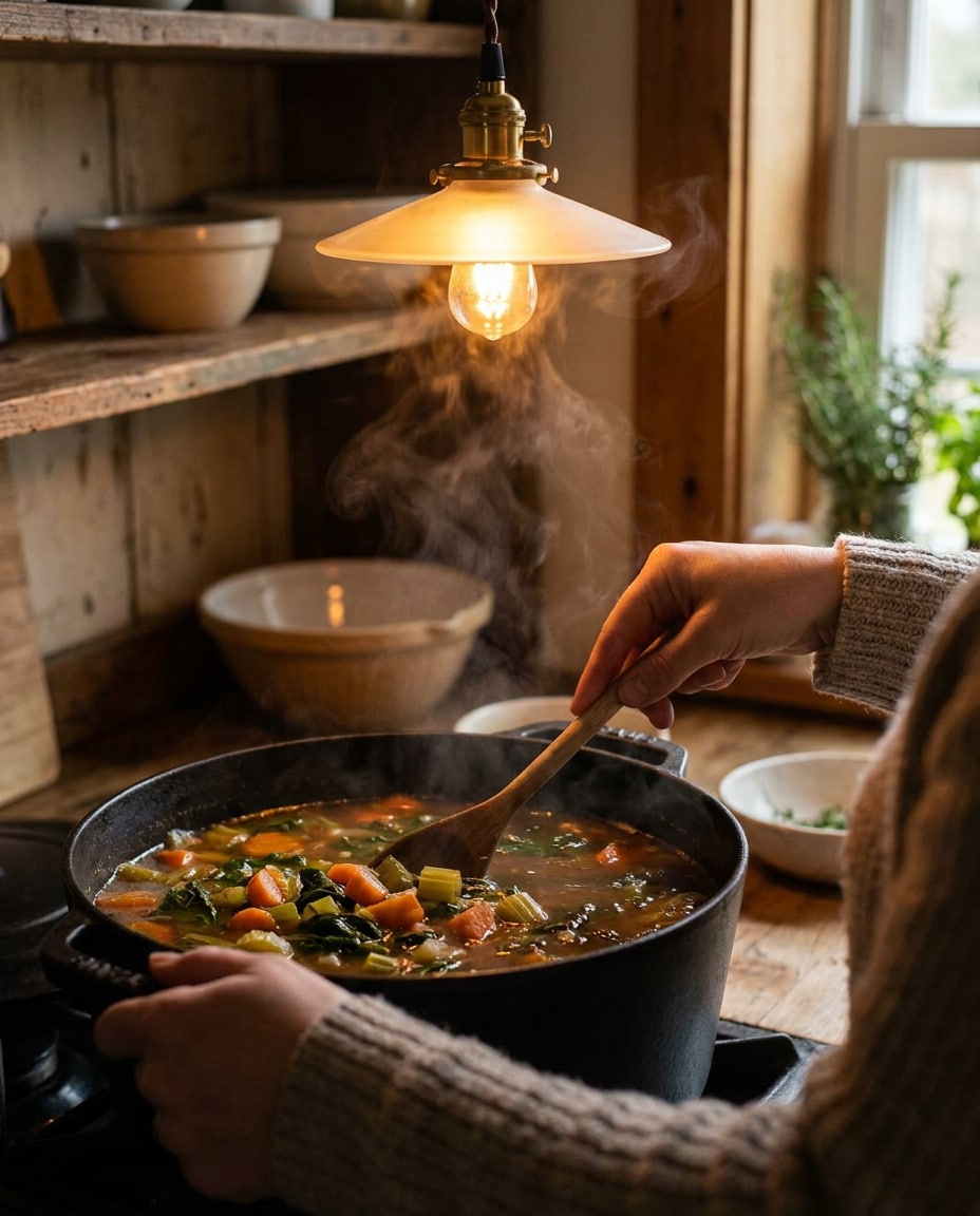 steaming veg soup photo