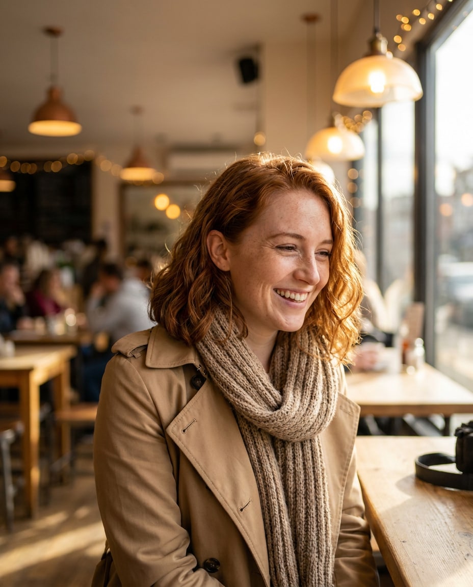 warm cafe portrait photo