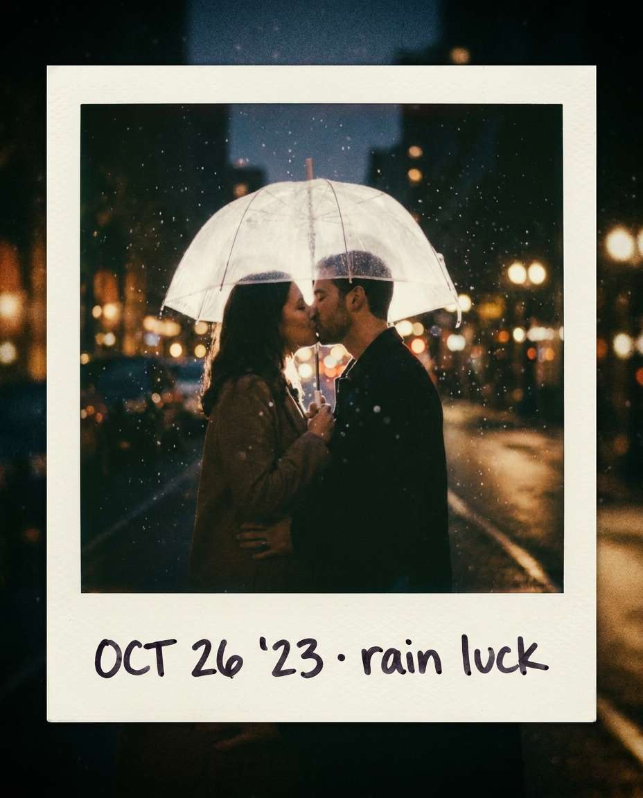 rainy umbrella kiss photo