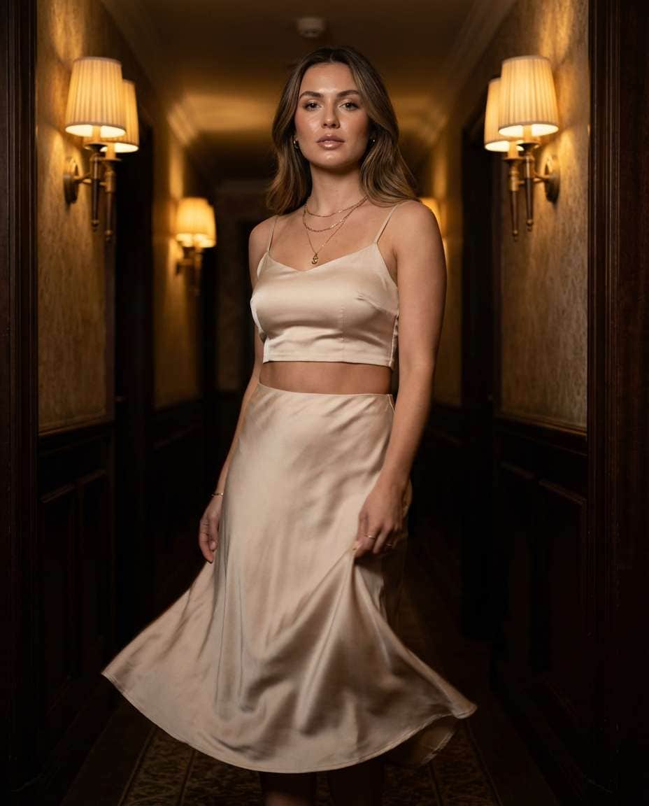 satin skirt set photo