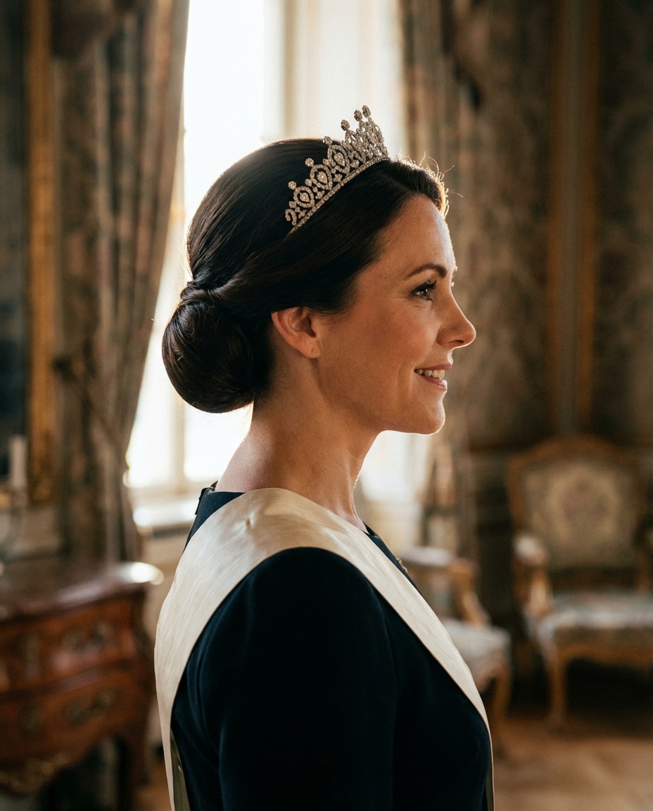 glittering tiara side profile photo