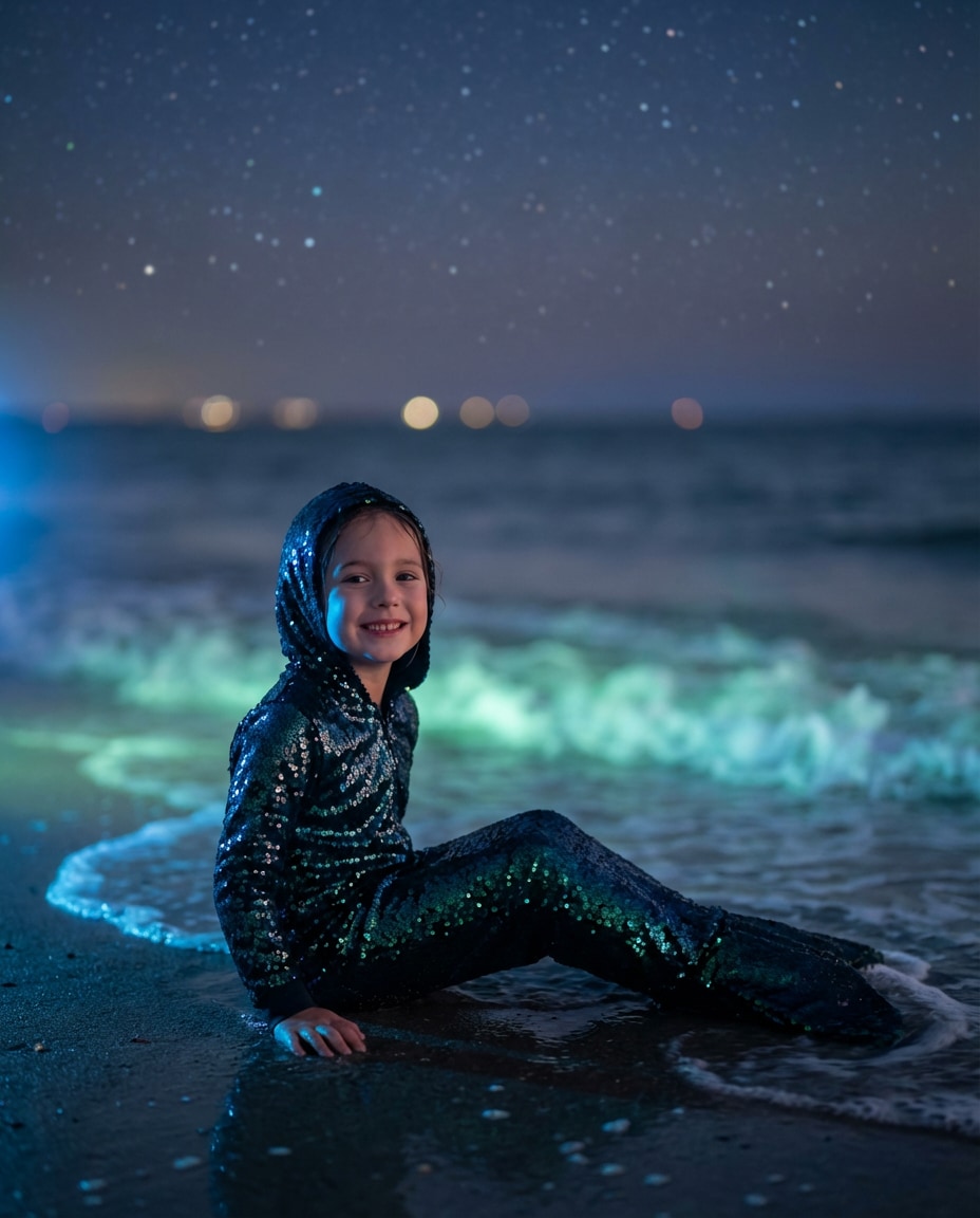 bioluminescent night sea photo