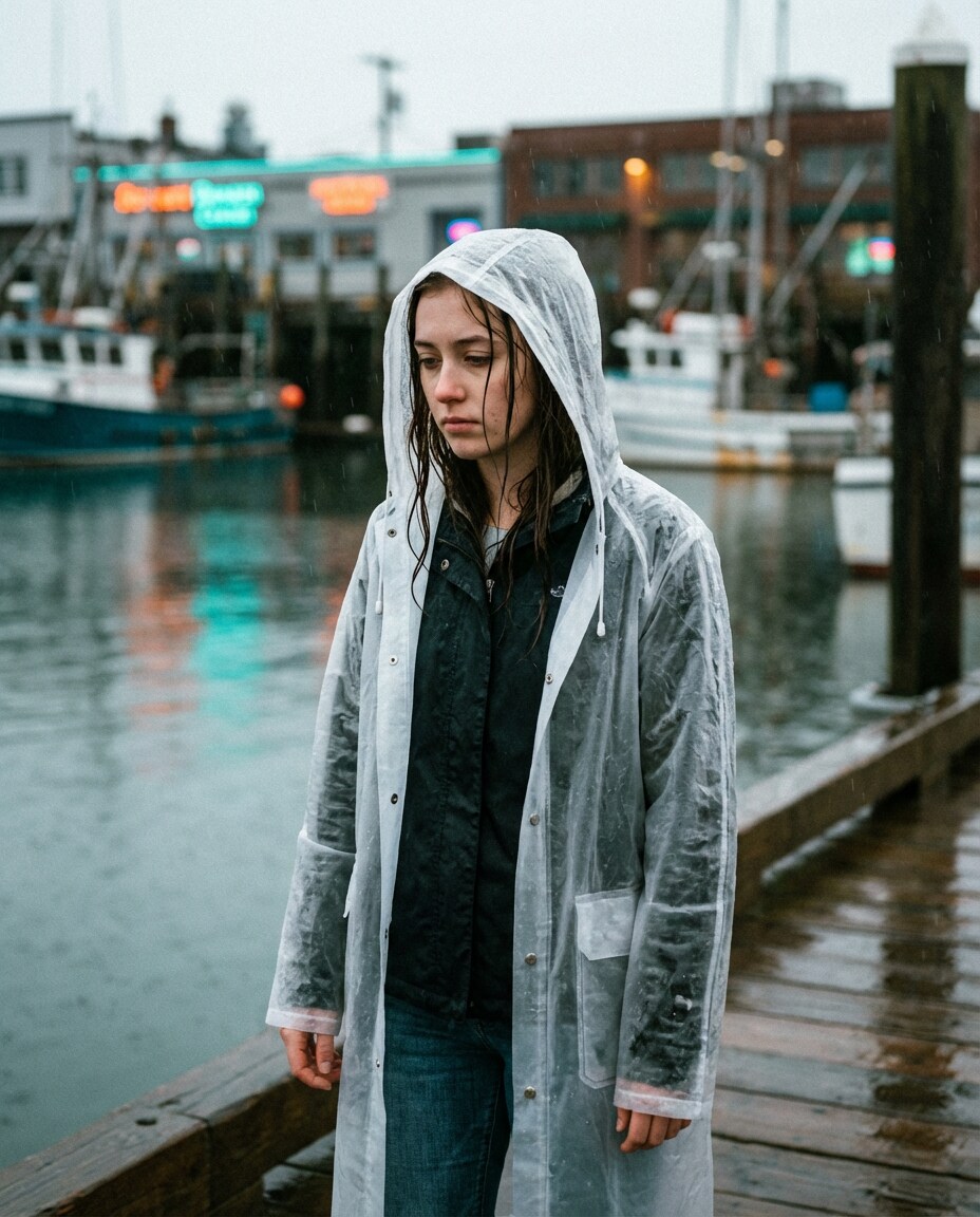 raincoat harbor mood photo