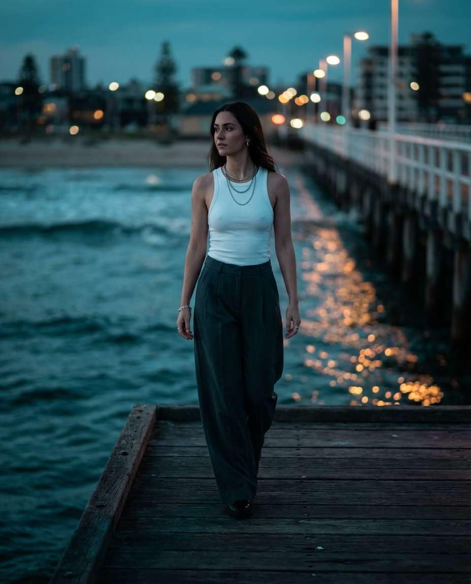 blue hour pier walk photo