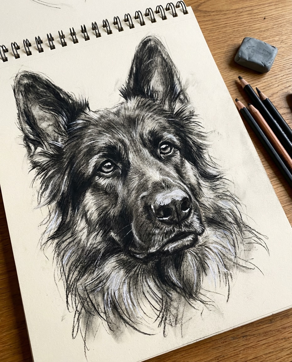 charcoal sketch shepherd photo