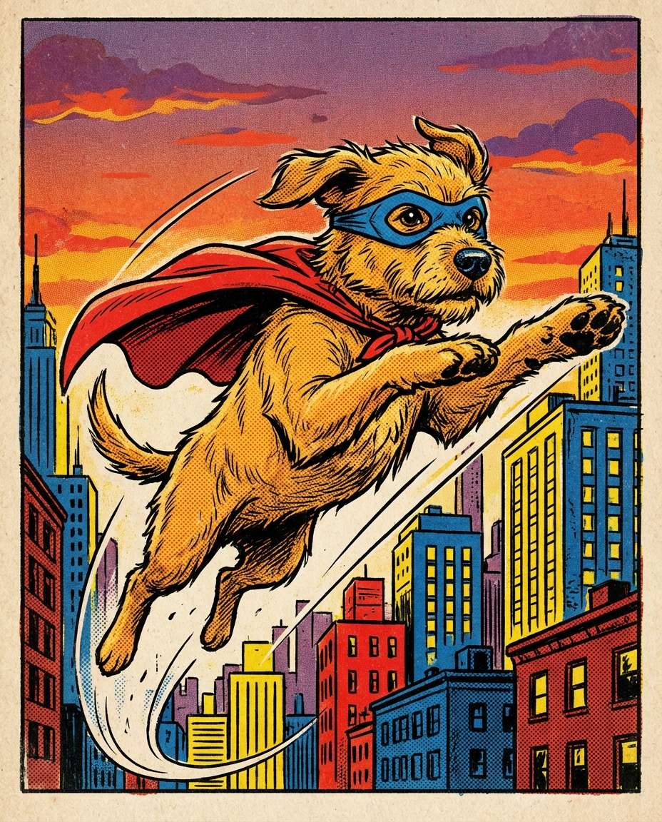 superhero comic pup photo
