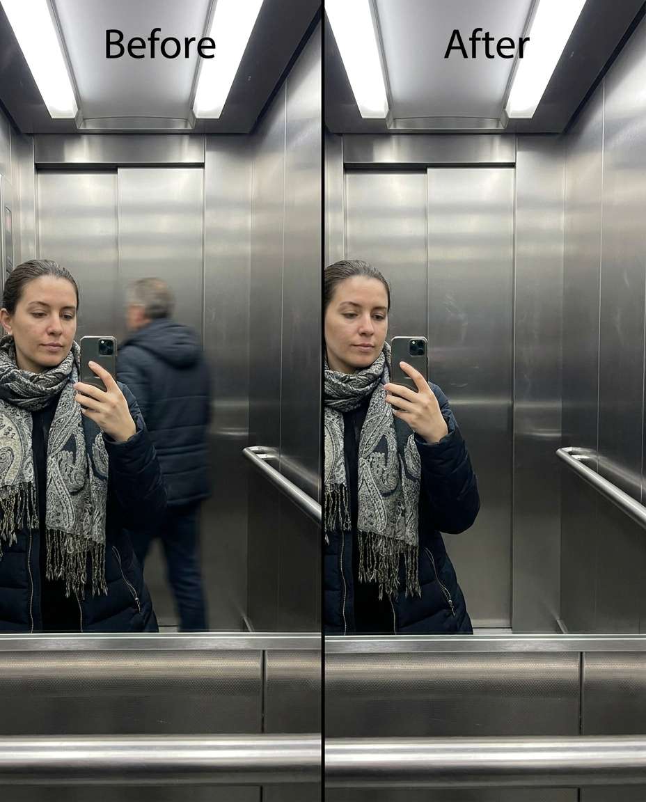 elevator selfie remove photo