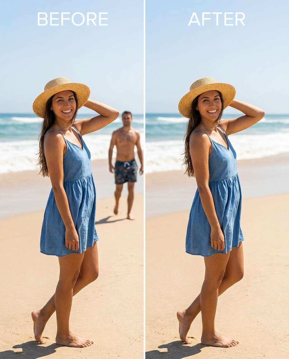beach photobomber remove photo