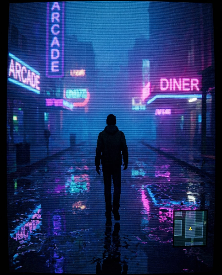 rainy city street photo