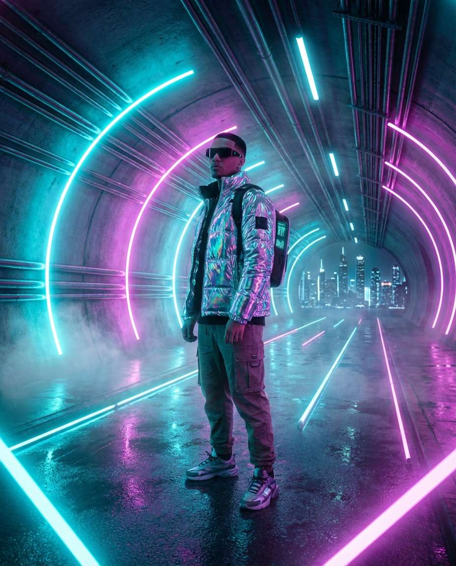 futuristic neon tunnel photo
