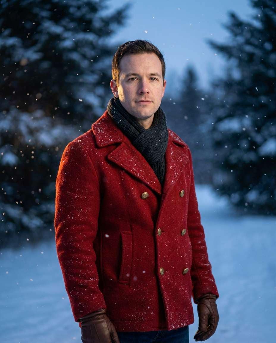snowy peacoat portrait photo