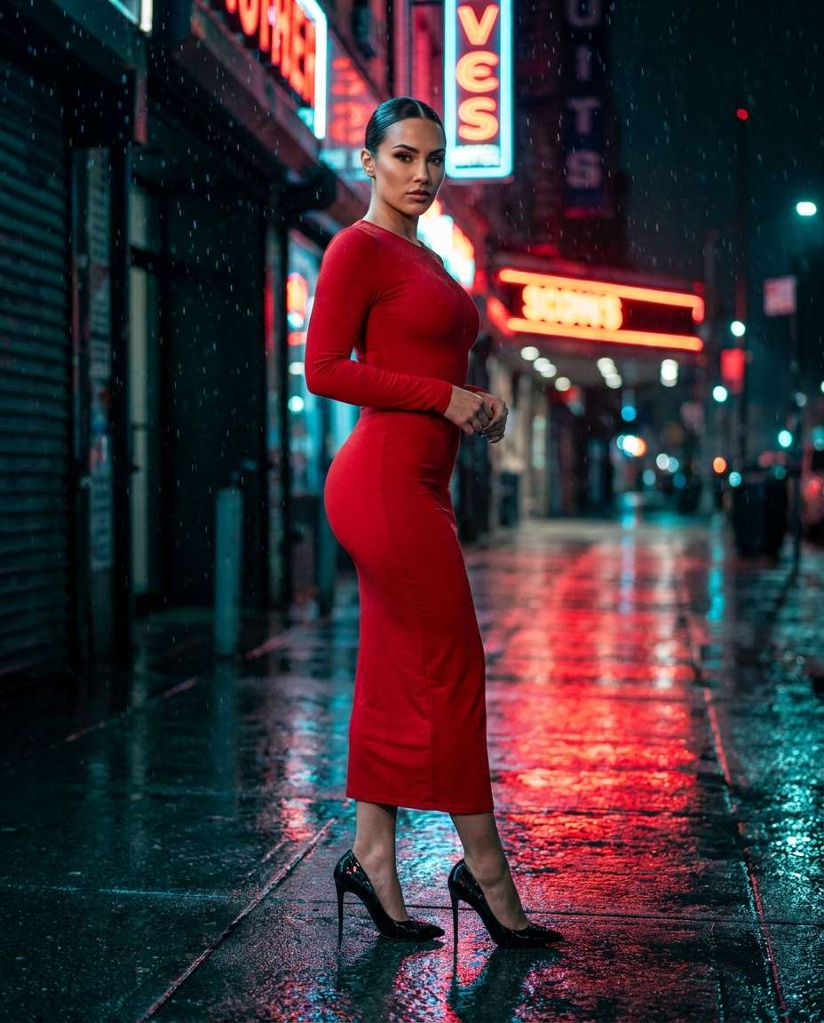 rainy neon street photo