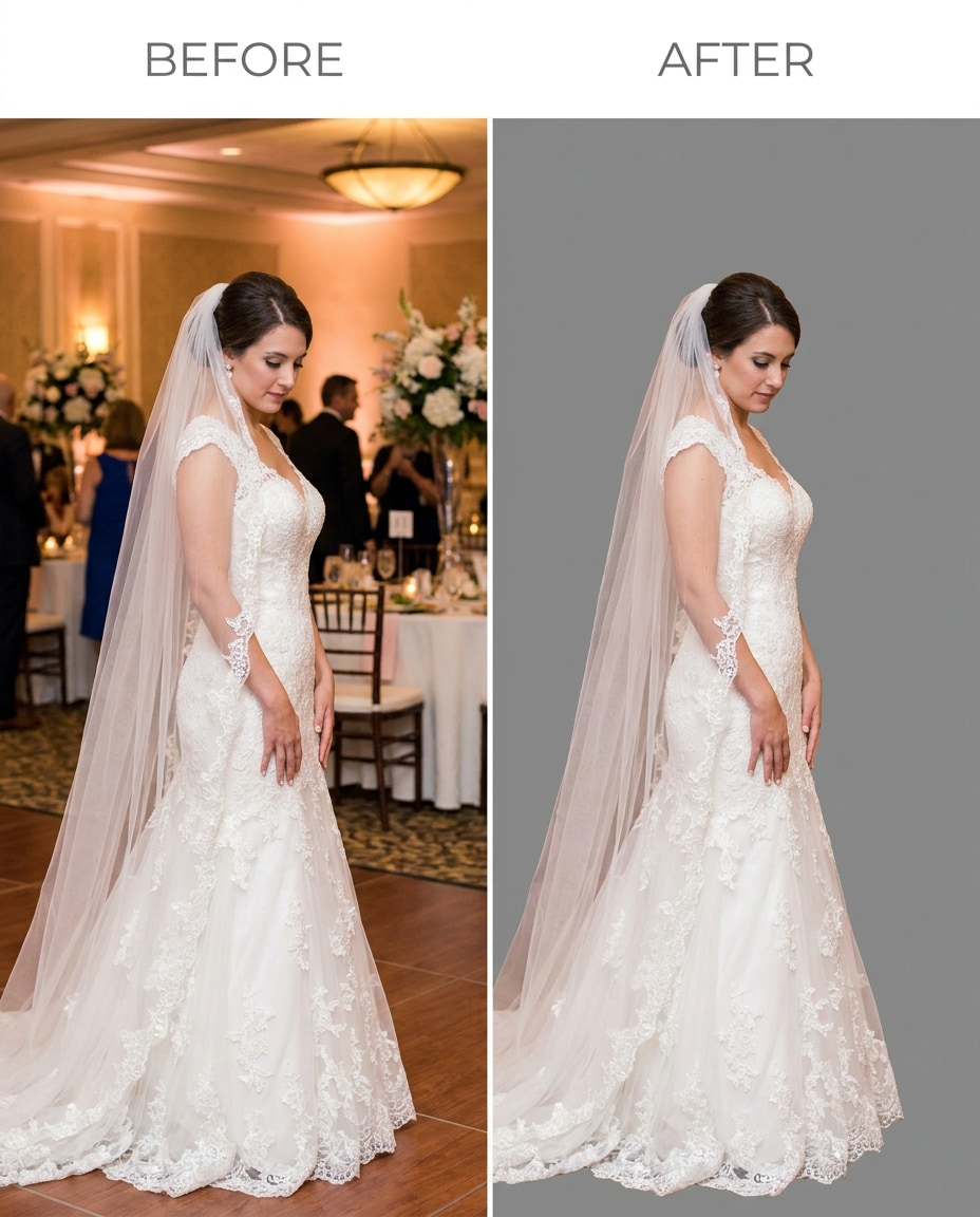 wedding veil cleanup photo