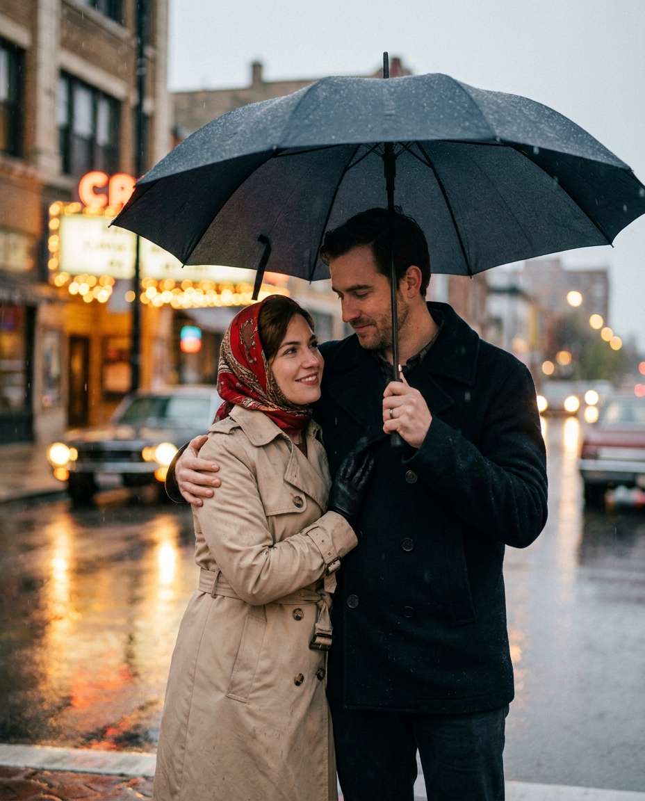 rainy street umbrella photo