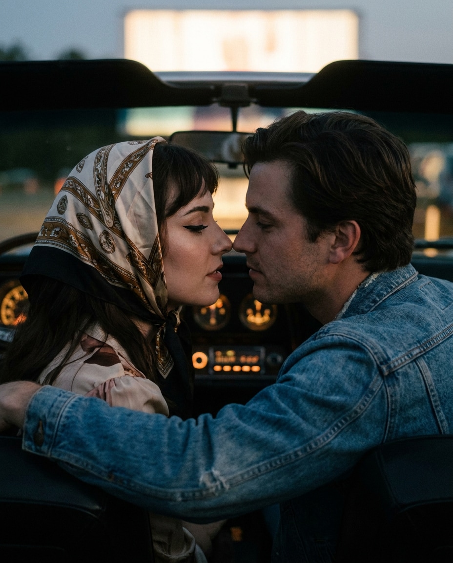 drivein night kiss photo