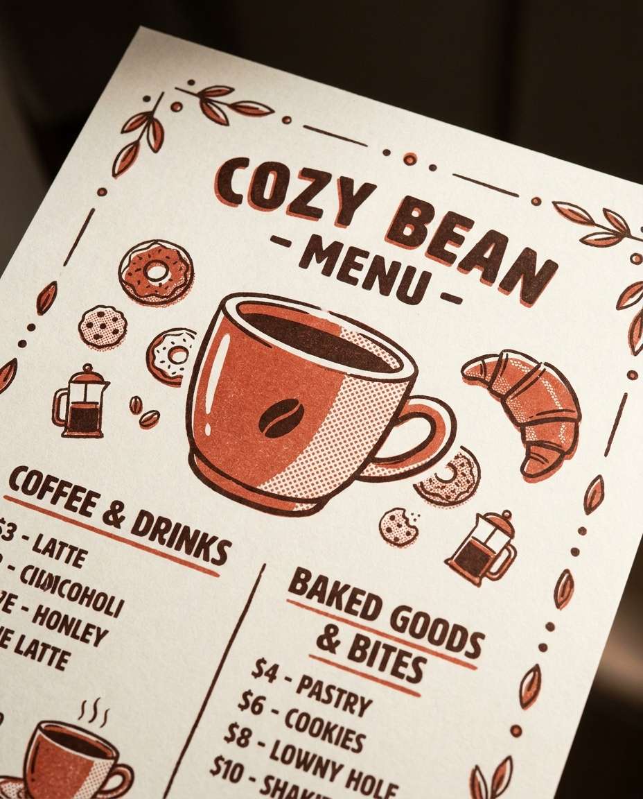 cozy cafe menu art photo