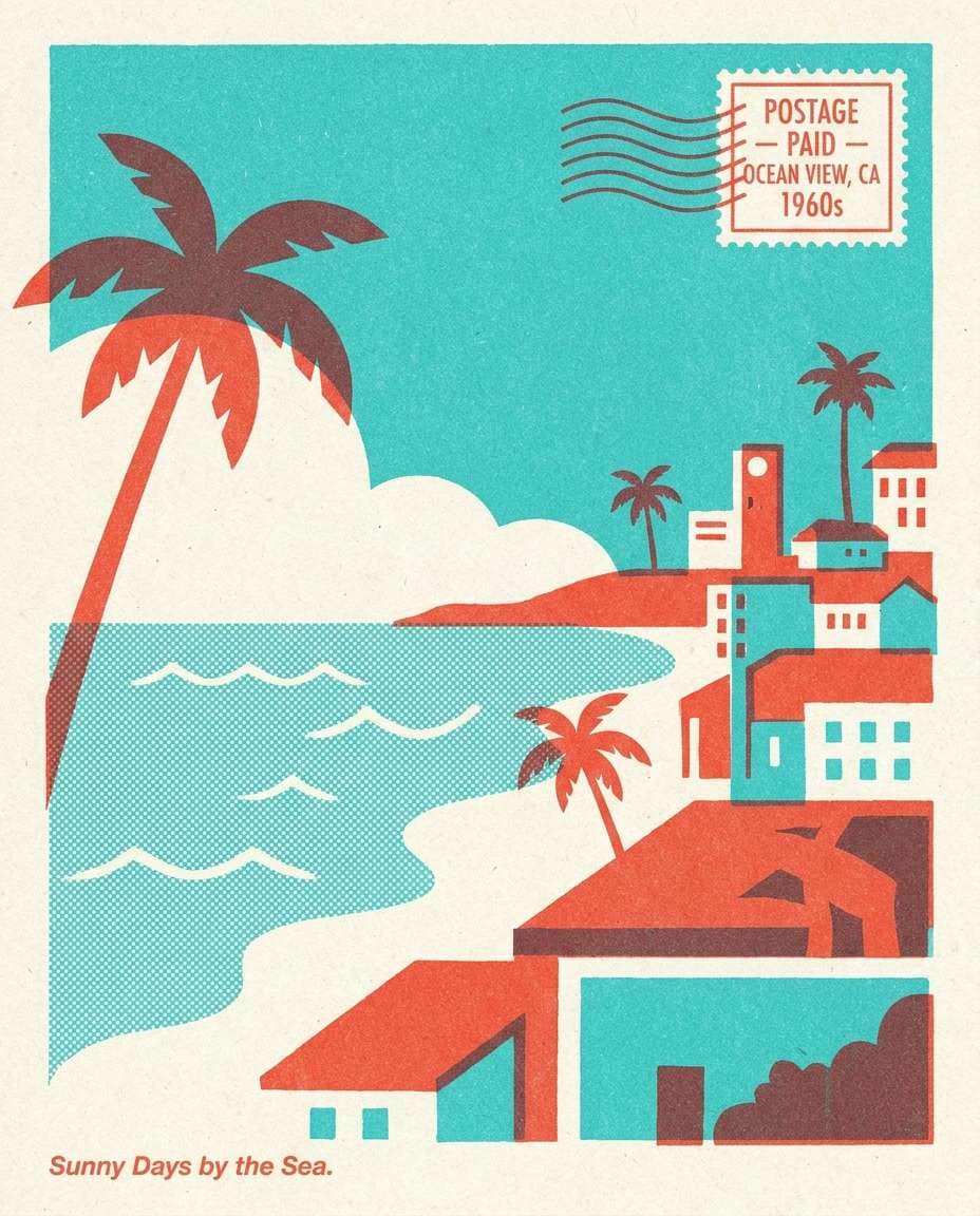 retro travel postcard photo