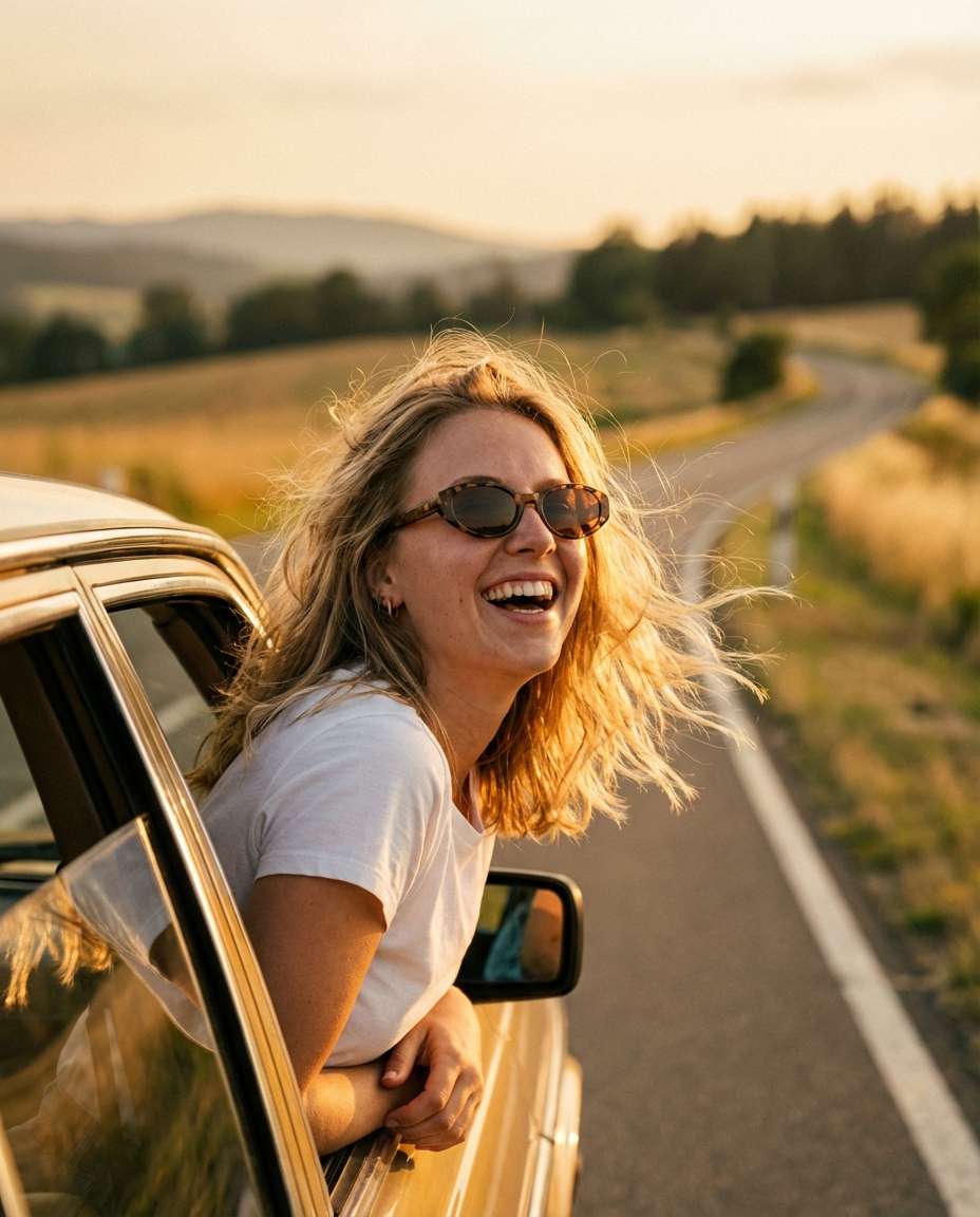 golden hour car window photo
