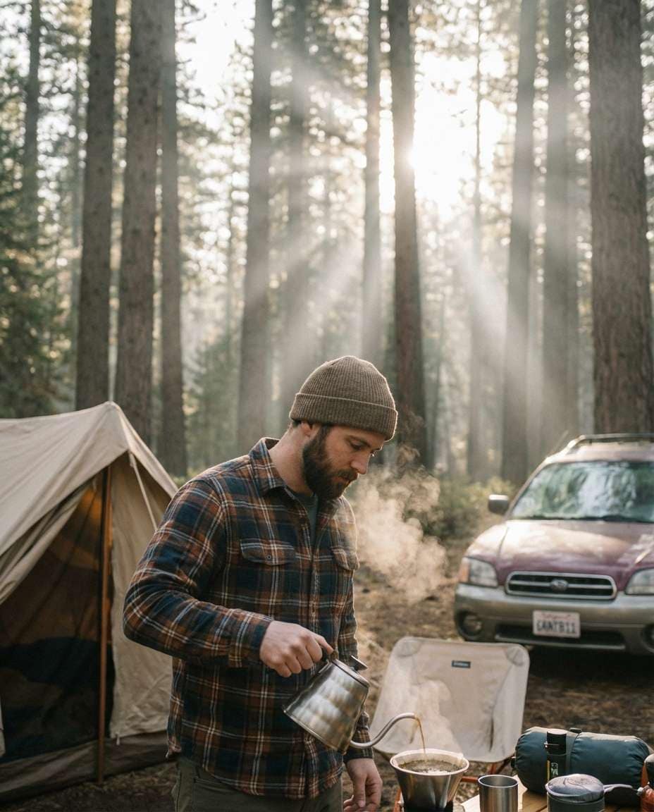 forest campsite morning photo