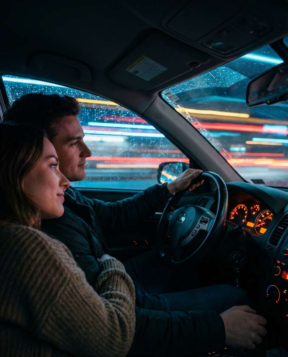 night drive light trails photo