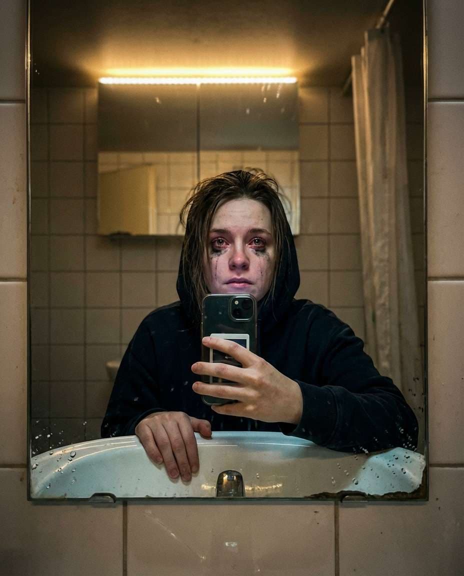 bathroom mirror cry photo