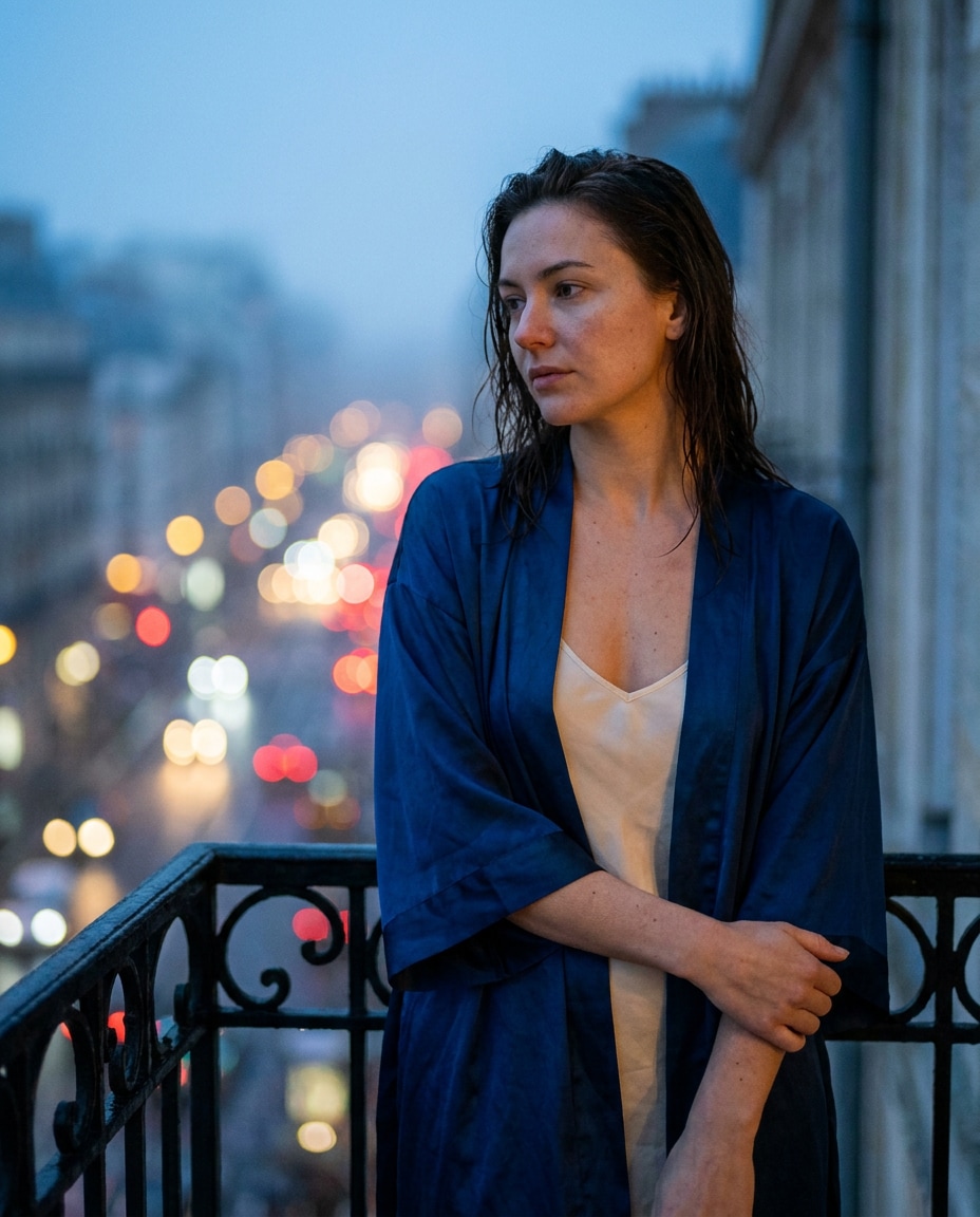 blue hour balcony photo