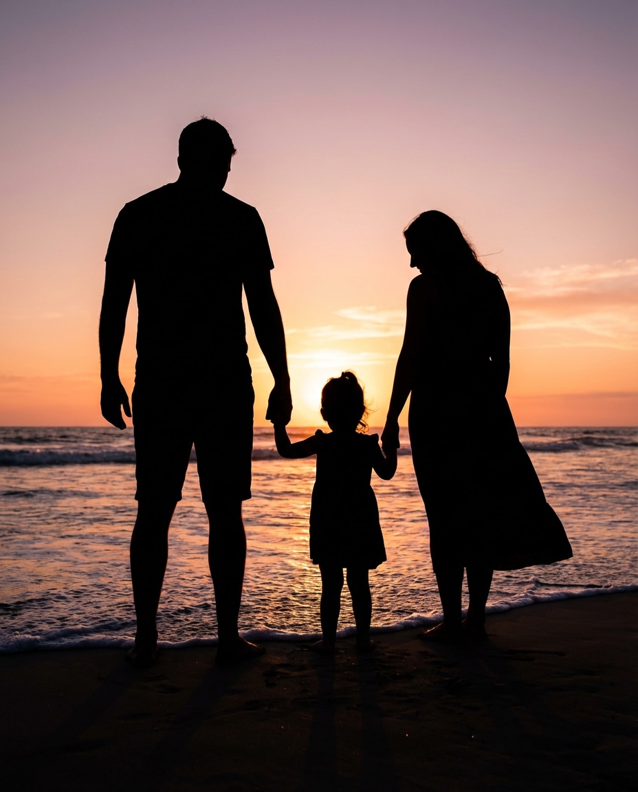 family sunset trio photo
