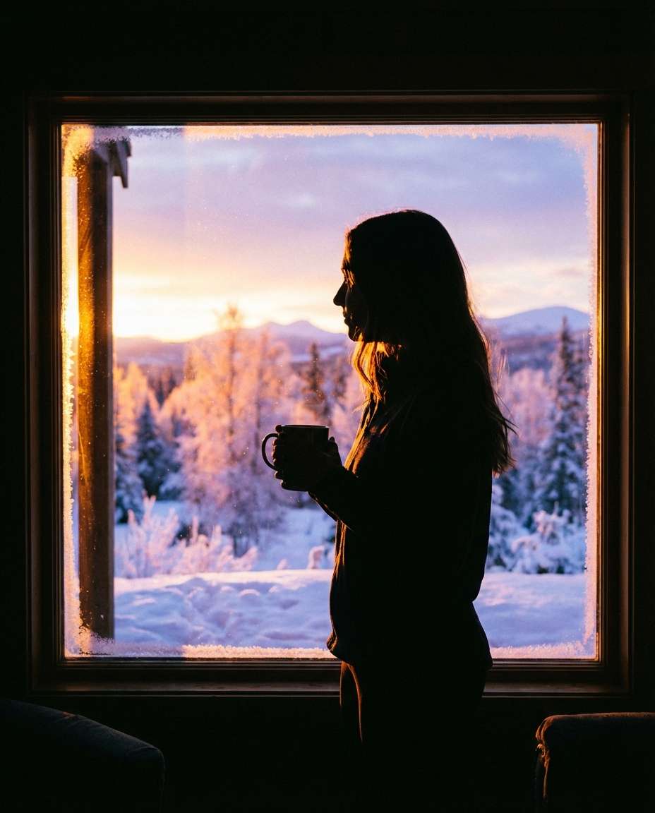 mountain cabin window photo