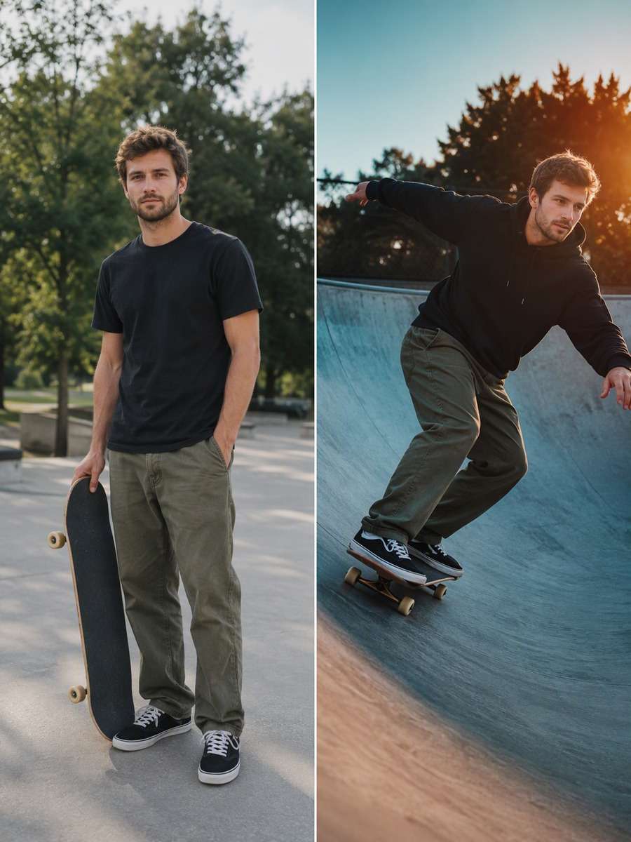 Bowl Sweep Side View: reference Before and AI-created skate action After