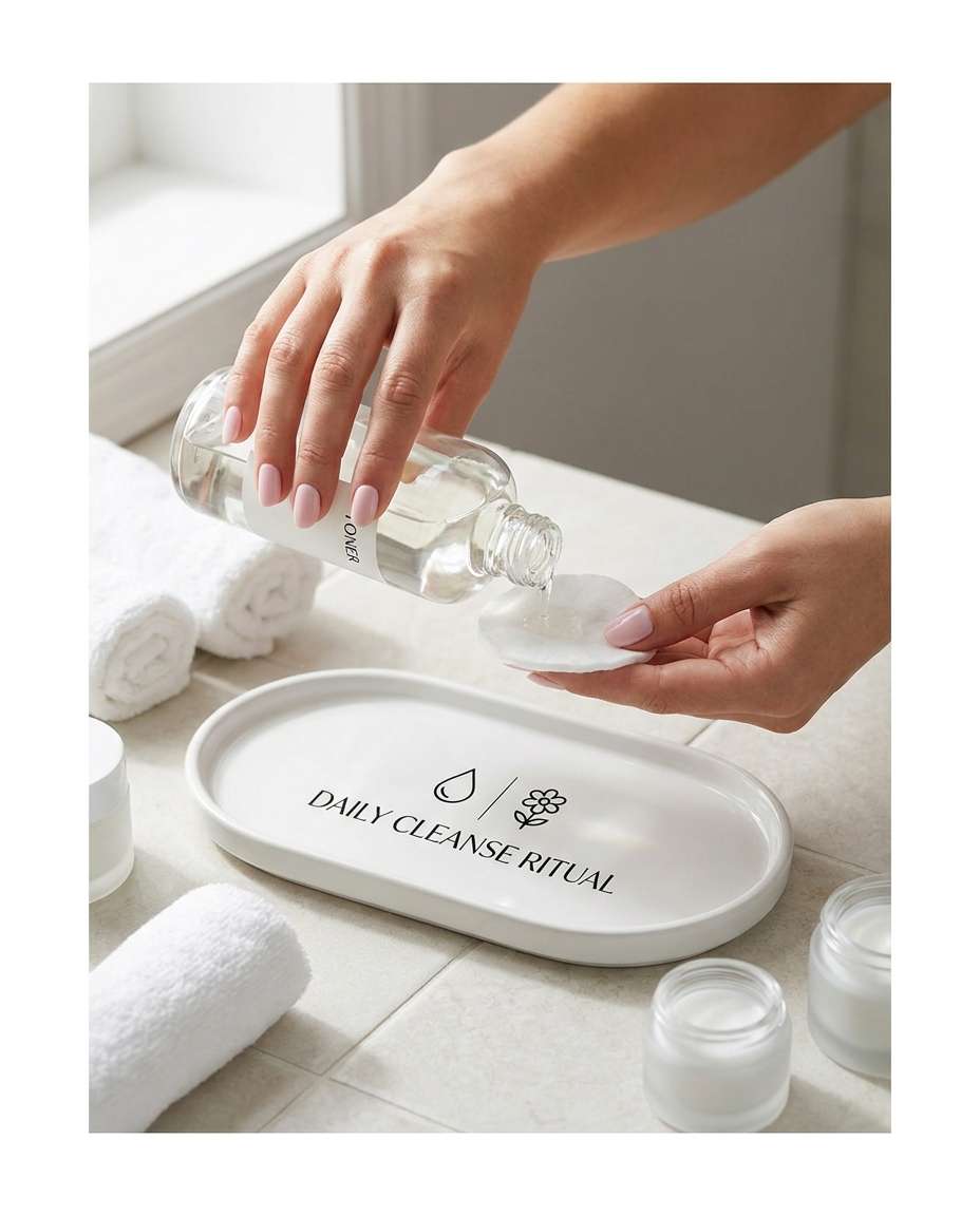 pouring toner flat lay photo