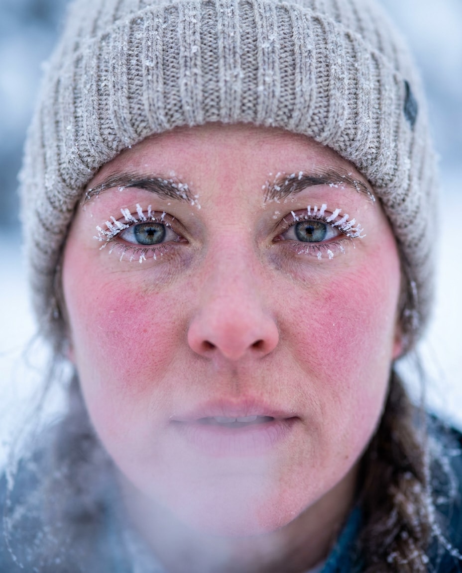 frosted eyelashes closeup photo