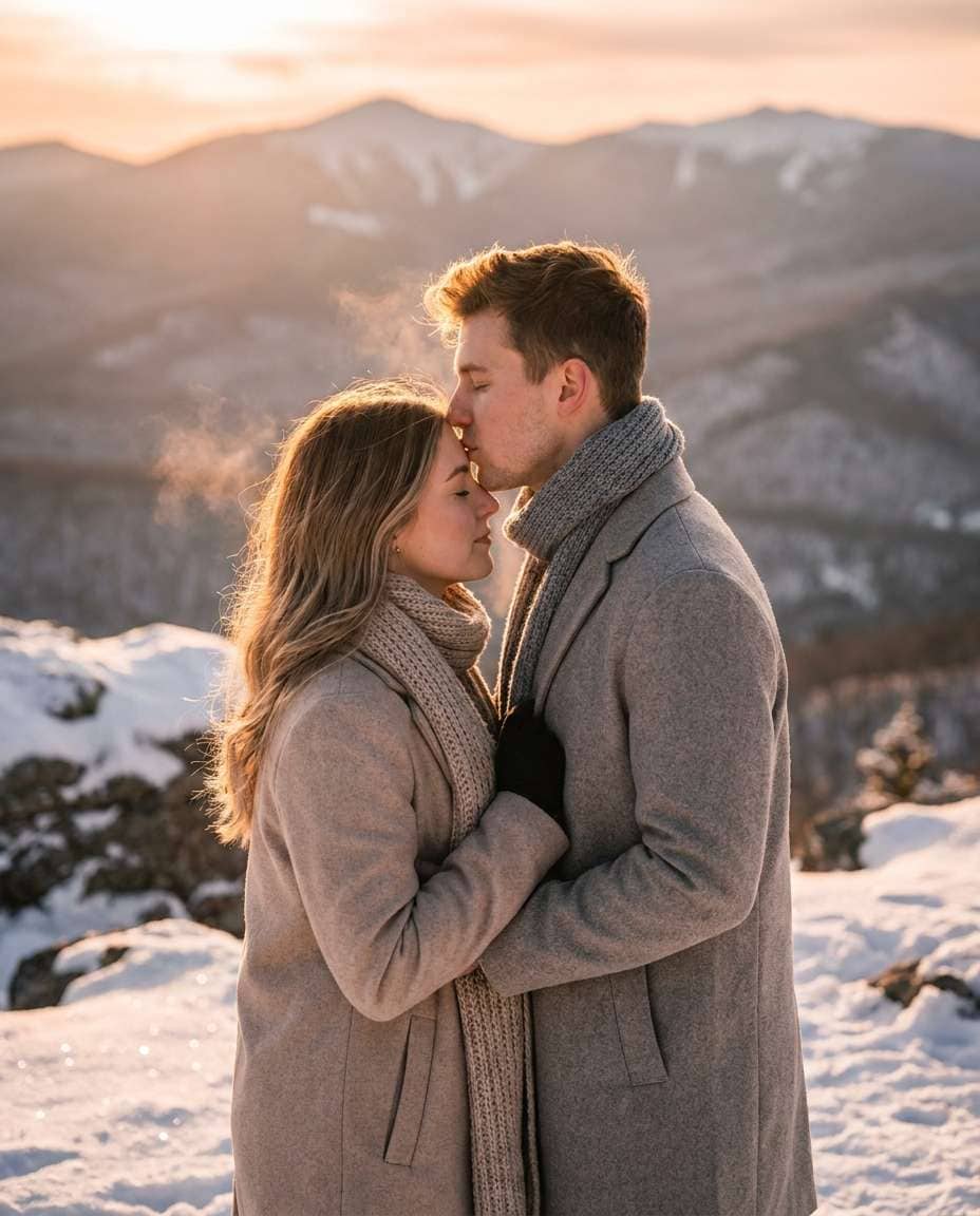couple peak kiss photo
