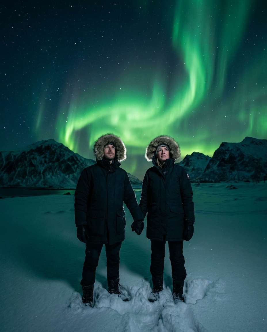 aurora night couple photo