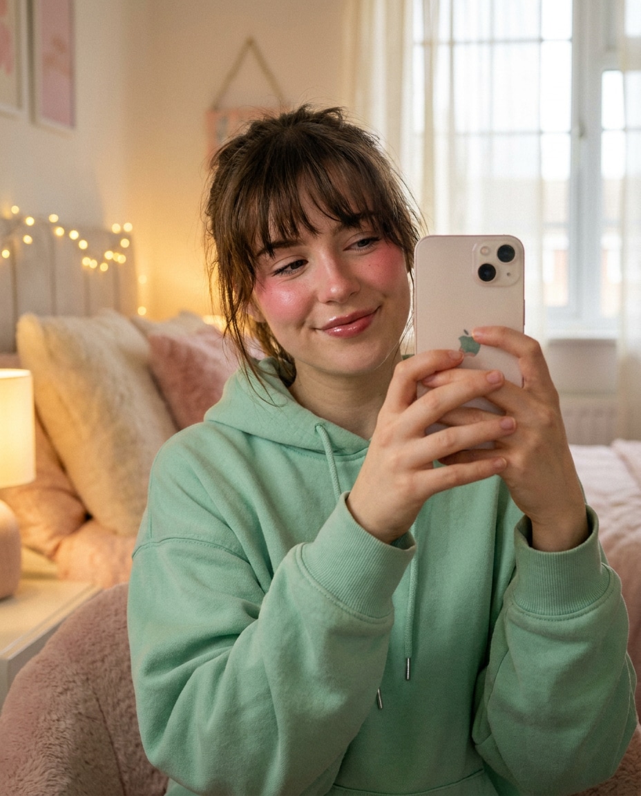 pastel bedroom selfie photo
