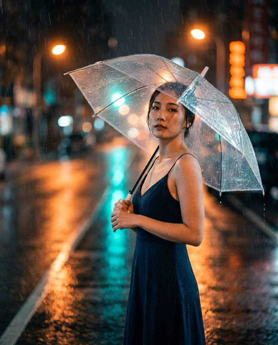 rainy night reflections photo