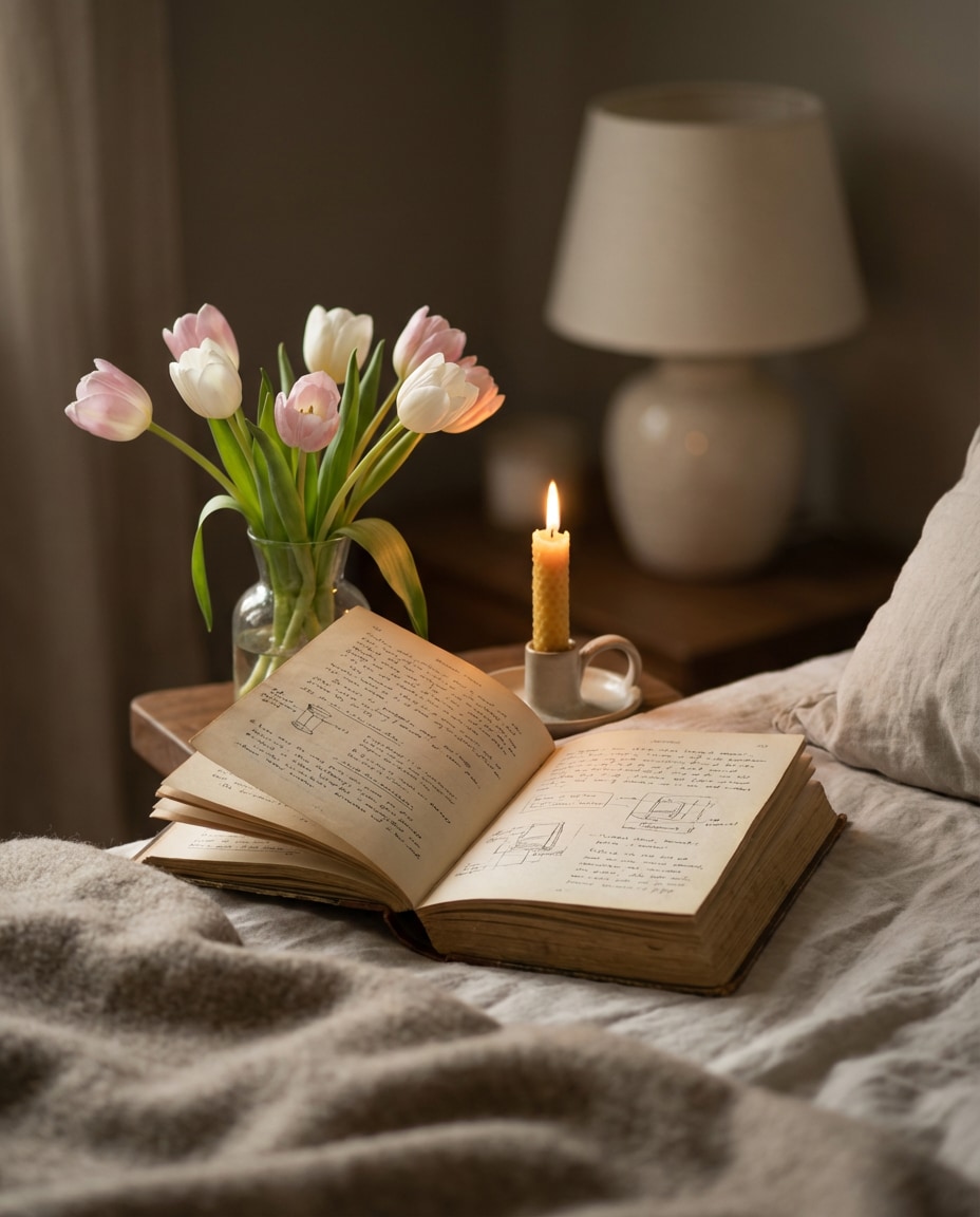 book tulips candle photo